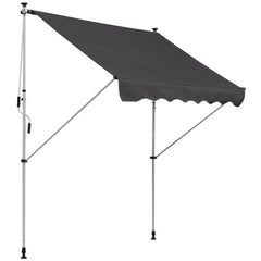 Kozy Balcony 2 x 1.5m Manual Adjustable Awning DIY Patio Clamp Awning Canopy Retractable Shade Shelter Easy to Move for Balcony, Grey