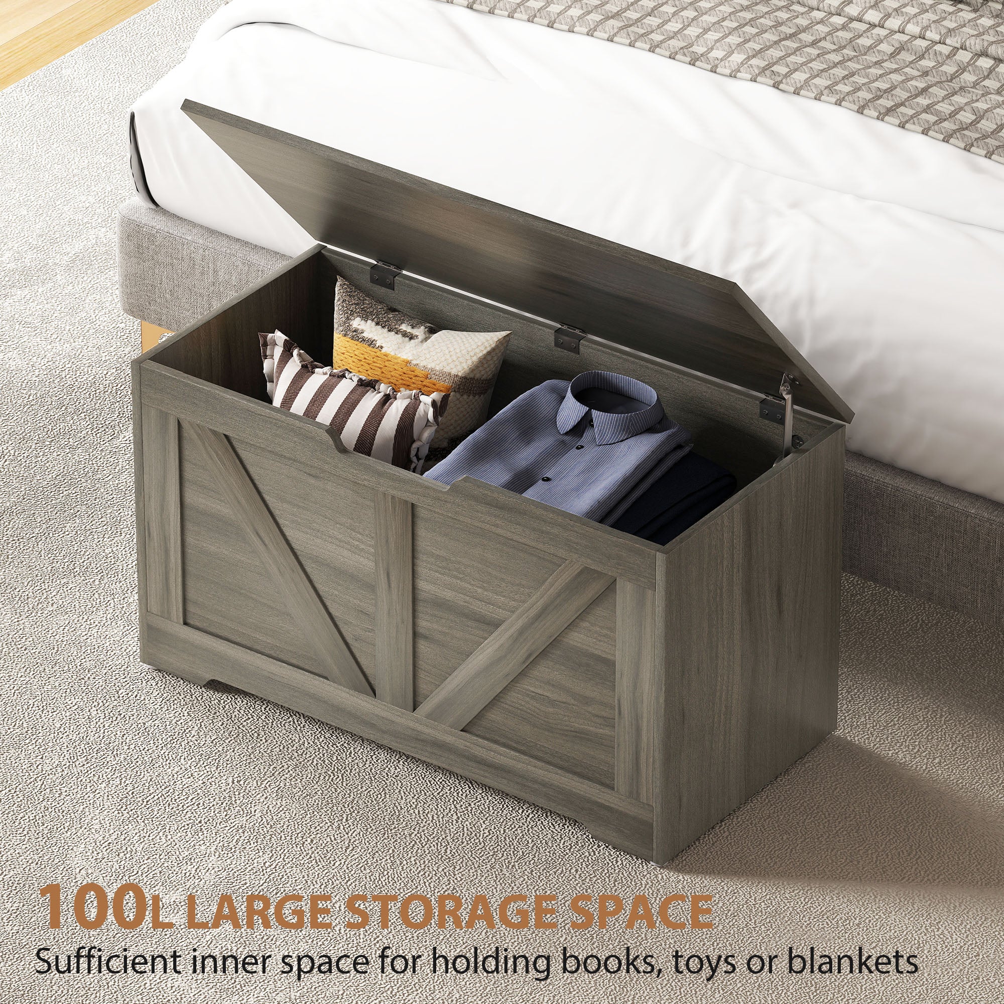 Kozy - 100L Home Storage Box, with Safety Hinges - Charcoal Grey