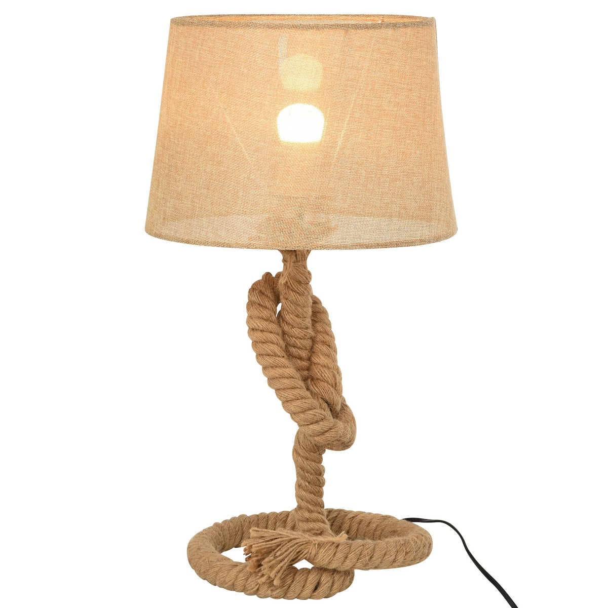 HOMCOM Nautical Style Rope-Base Table Lamp w/ Fabric Lampshade Metal Frame Power Switch Unique Lighting Furnishing Living Room Beige | Aosom UK