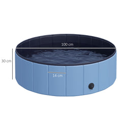 Kozy Dog Paddling Pool, Foldable Dog Pool, Leakproof & Hard Plastic, Portable Pet Bathtub with Non-Slip Base & Drainage Hole, for Indoors, Outdoors, Garden, Patio, 100 x 30 cm, Blue