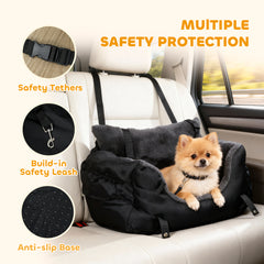 Kozy Dog Car Seat for Small Dogs with Fixed Buckle, Safety Leash, Washable Cover, 58 x 45 x 28 cm, Black