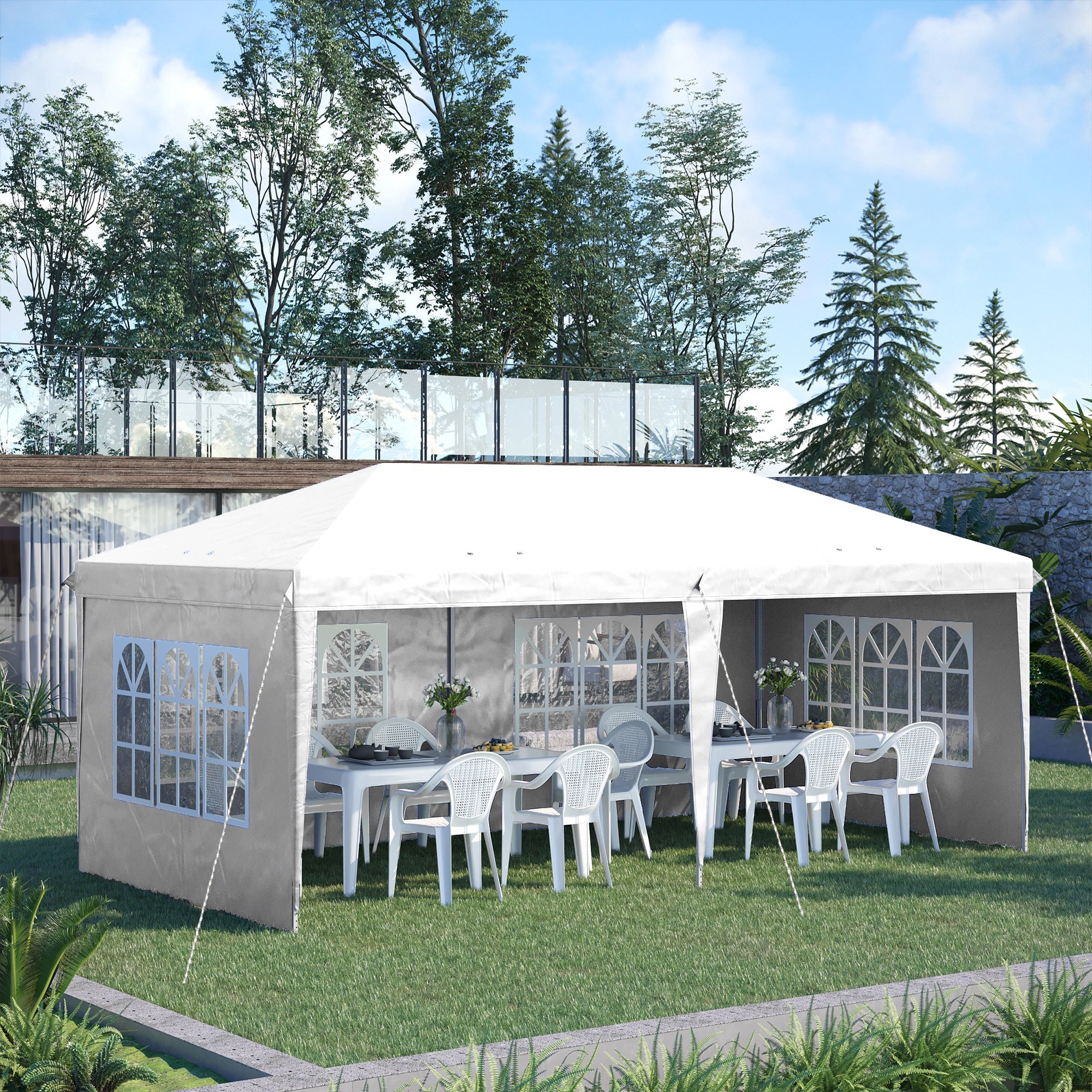 Outsunny 3 x 6m Pop Up Gazebo, Height Adjustable Marquee Party Tent with Sidewalls and Storage Bag, White | Aosom UK