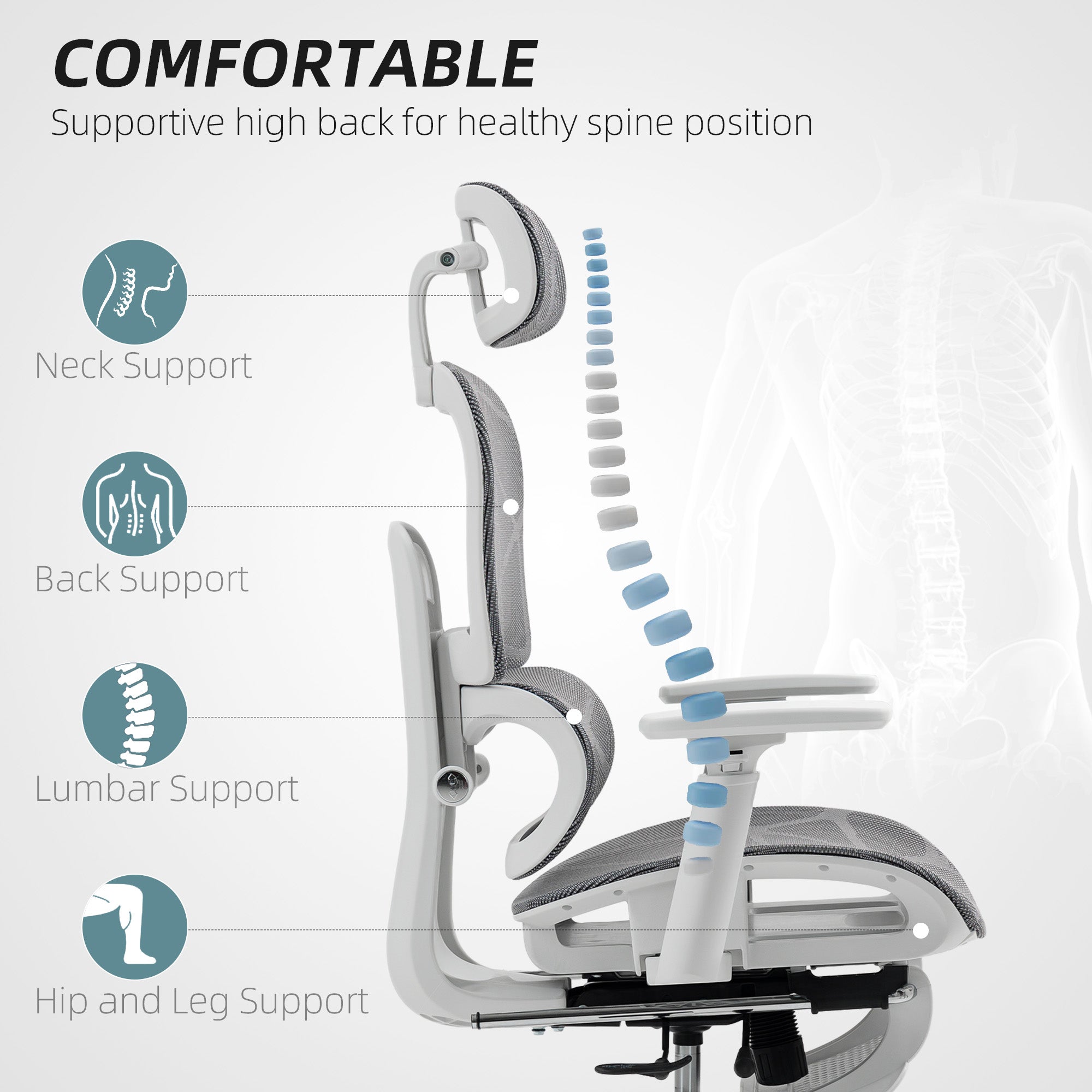 Kozy - Multi-Adjustable Mesh Office Chair - Grey and White