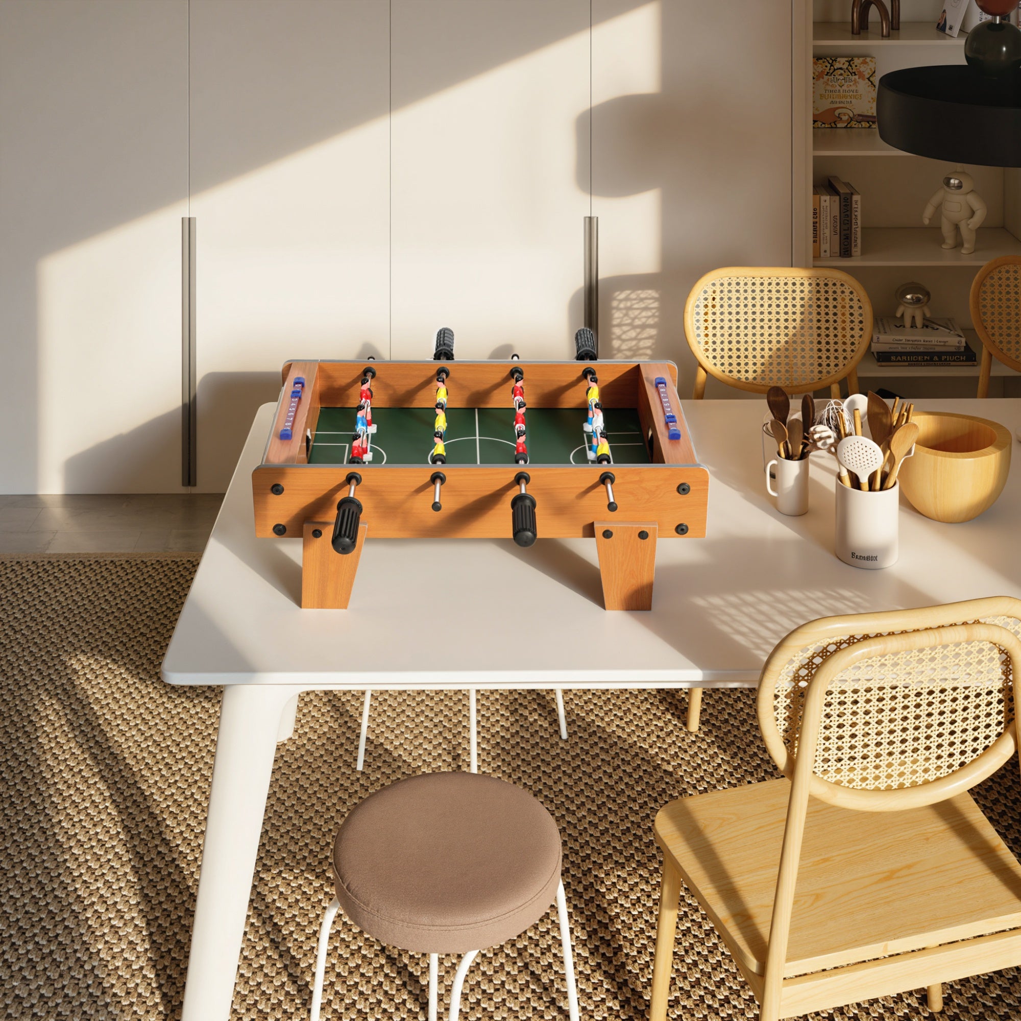 Kozy 20 in Table-top Football Table with Stainless Steel Rods, Compact Foosball Table for Kids and Adults, All-Inclusive Foosball Game Set for Indoor, Nature Wood Finish