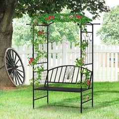 Outsunny Garden Metal Arch Arbour with Bench Love Seat Chair Outdoor Patio Rose Trellis Pergola Climbing Plant Archway Tubular