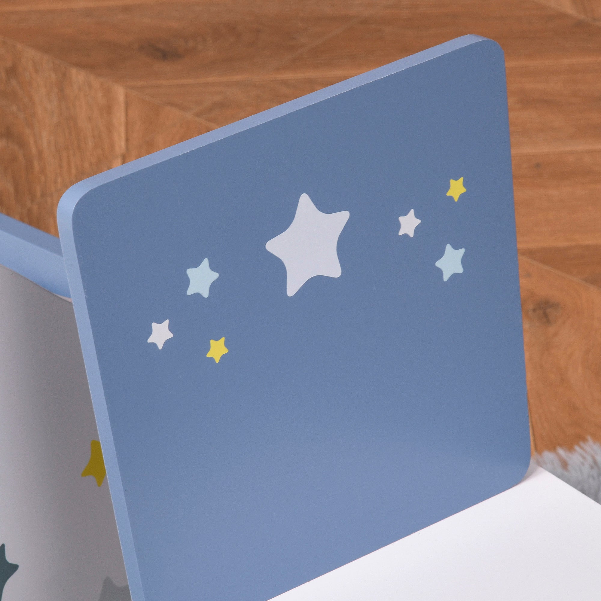 Kozy 3 Pcs Kids Table & Chairs Set w/ Wood Legs Safe Corners Cute Stars Seating Mini Furniture Home Playroom Bedroom Dining Room Blue