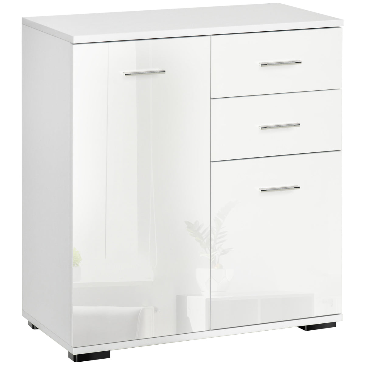 Kozy Sideboard, Modern Storage Cabinet with 2 Drawers, 2 Doors and Adjustable Shelf, Kitchen Cabinet for Living Room, Dining Room, High Gloss White