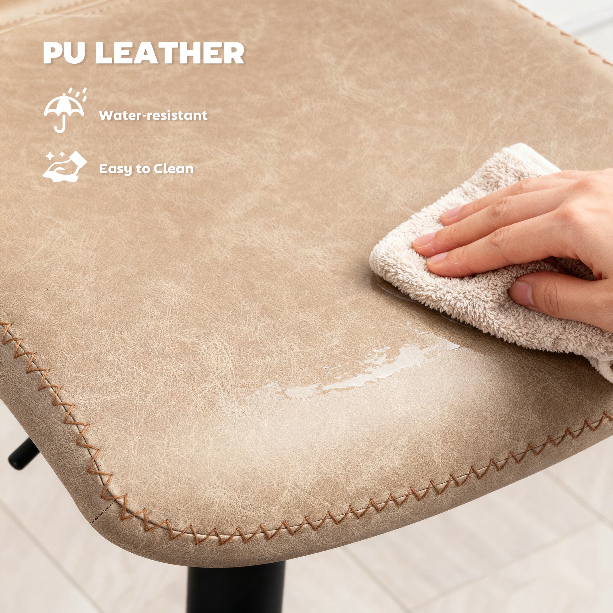 Kozy Bar Stools Set of 2, PU Leather Barstools with Backrest and Footrest for Kitchen, Counter, Breakfast Bar, Light Brown