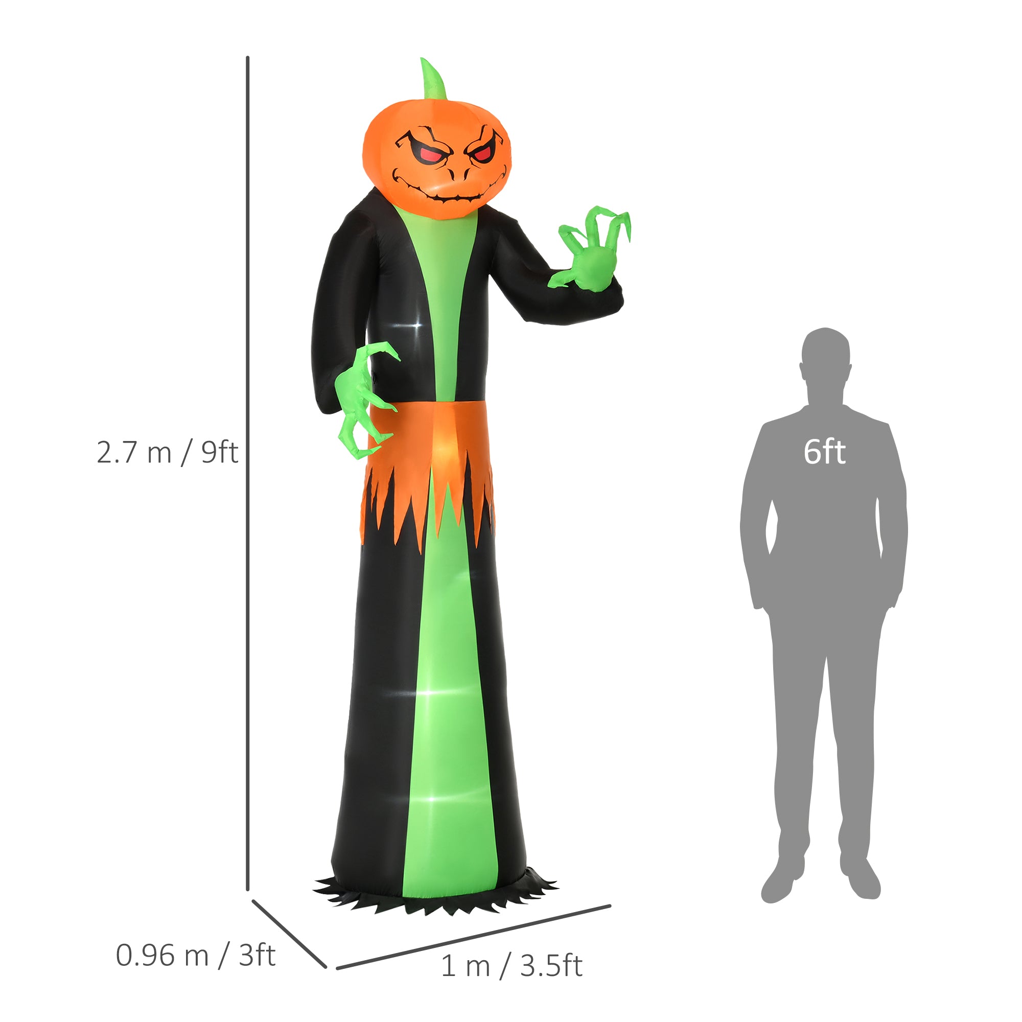 Kozy 9FT Inflatable Halloween Pumpkin Ghost with Build in LED,  Outdoor Lighted Blow Up Inflatables for Party Indoor, Garden, Lawn
