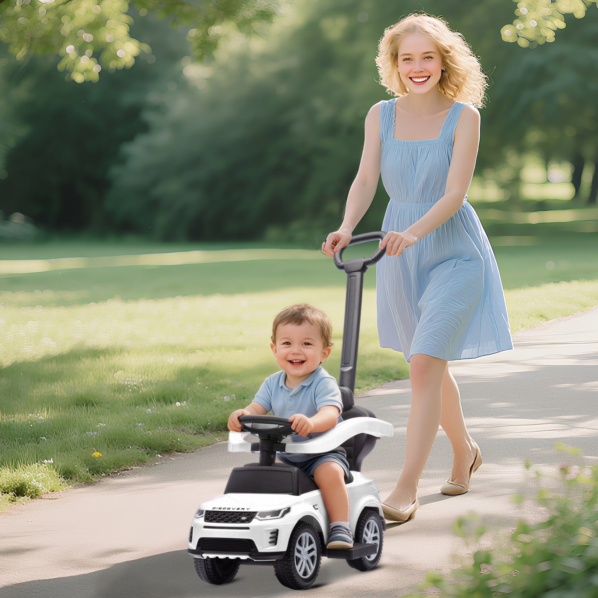 Kozy LAND ROVER DISCOVERY Licensed Baby Push Car, 2-in-1 Ride on Car with Push Handle and Safety Guardrail, White