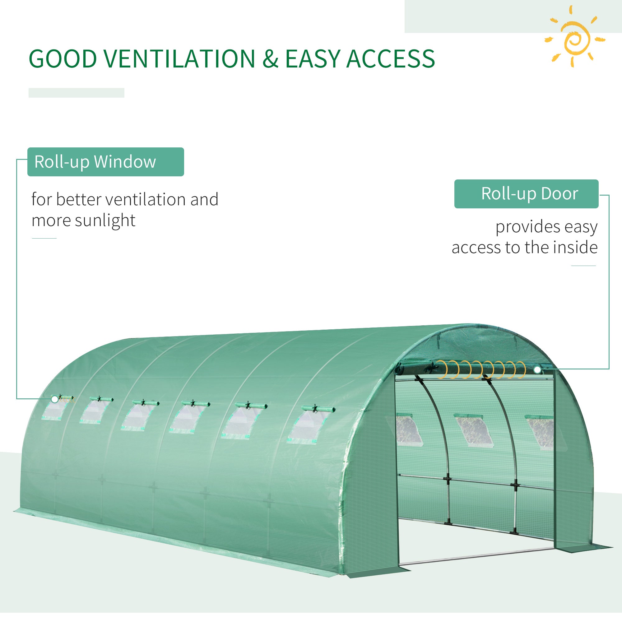 Kozy 6 x 3 x 2m Greenhouse Replacement Cover ONLY Winter Garden Plant PE Cover for Tunnel Walk-in Greenhouse with Roll-up Windows Door Outdoor, Green