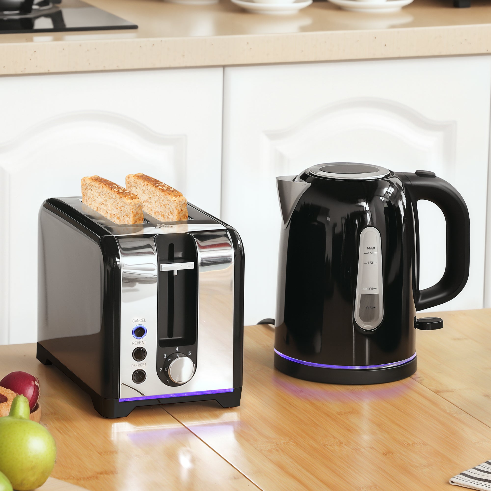 Kozy - Simple Polished Toaster and Kettle Set - Black