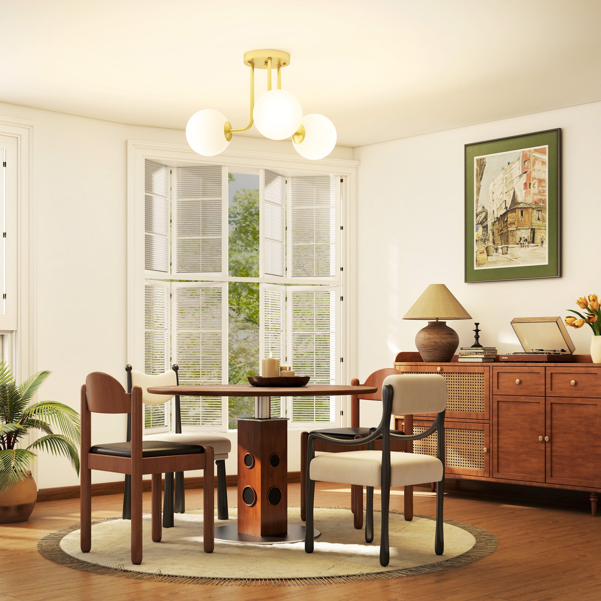 Kozy LED Ceiling Light with Globe Shades, Modern 3-Light Ceiling Light with G9 Sockets for Living Room, Bedroom, Dining Room, Bulbs Not Included, Gold Tone