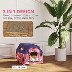 Kozy - Cat Scratching Board, 2-in-1 Cardboard Cat House and Hideaway for Indoor Cats, Pink