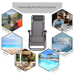 Kozy - Zero Gravity Chair Set of 2, Metal Frame Texteline Armchair Outdoor Folding and Reclining Sun Lounger with Head Pillow for Patio Decking Gardens Camping, Grey