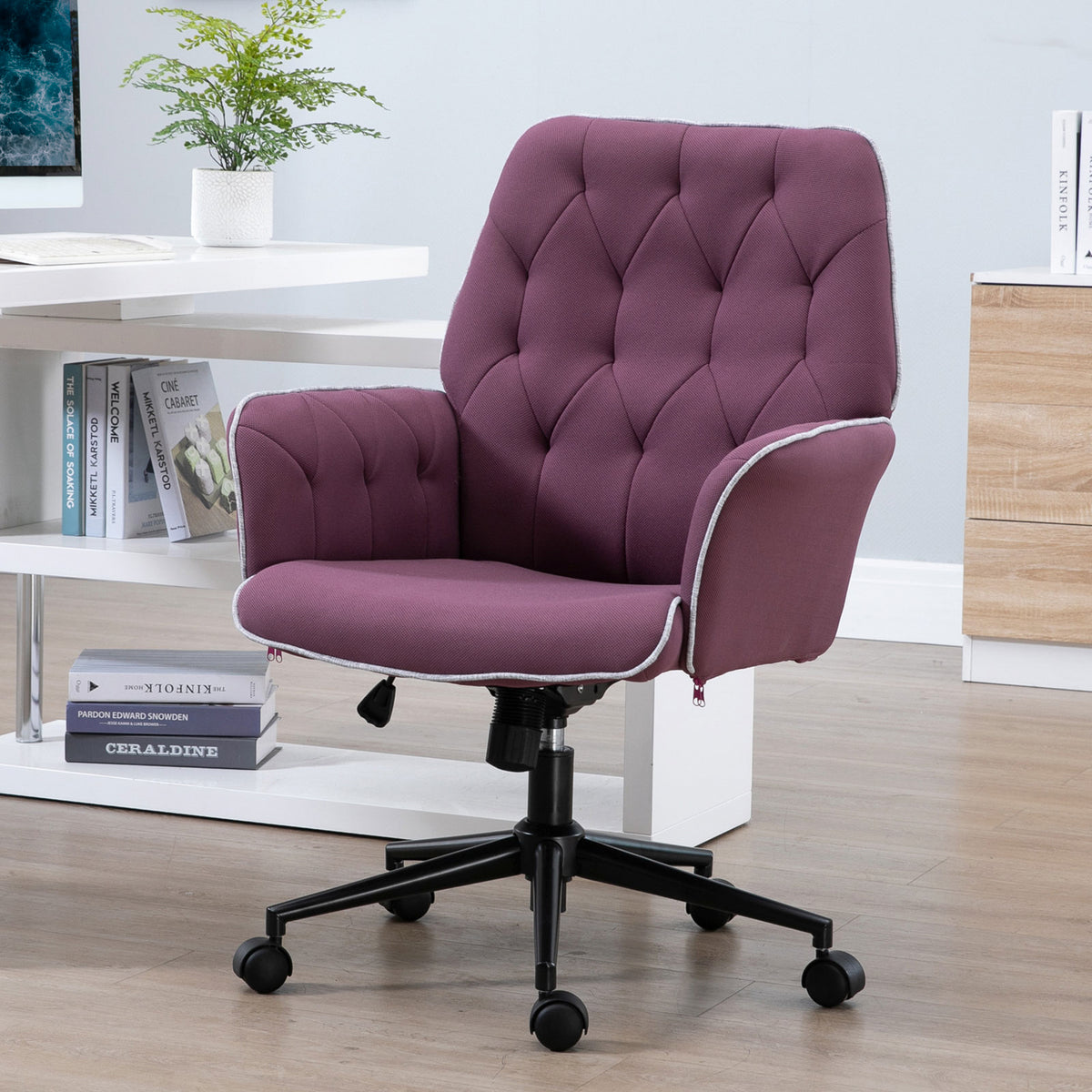 Vinsetto Linen Office Swivel Chair Mid Back Computer Desk Chair with Adjustable Seat, Arm