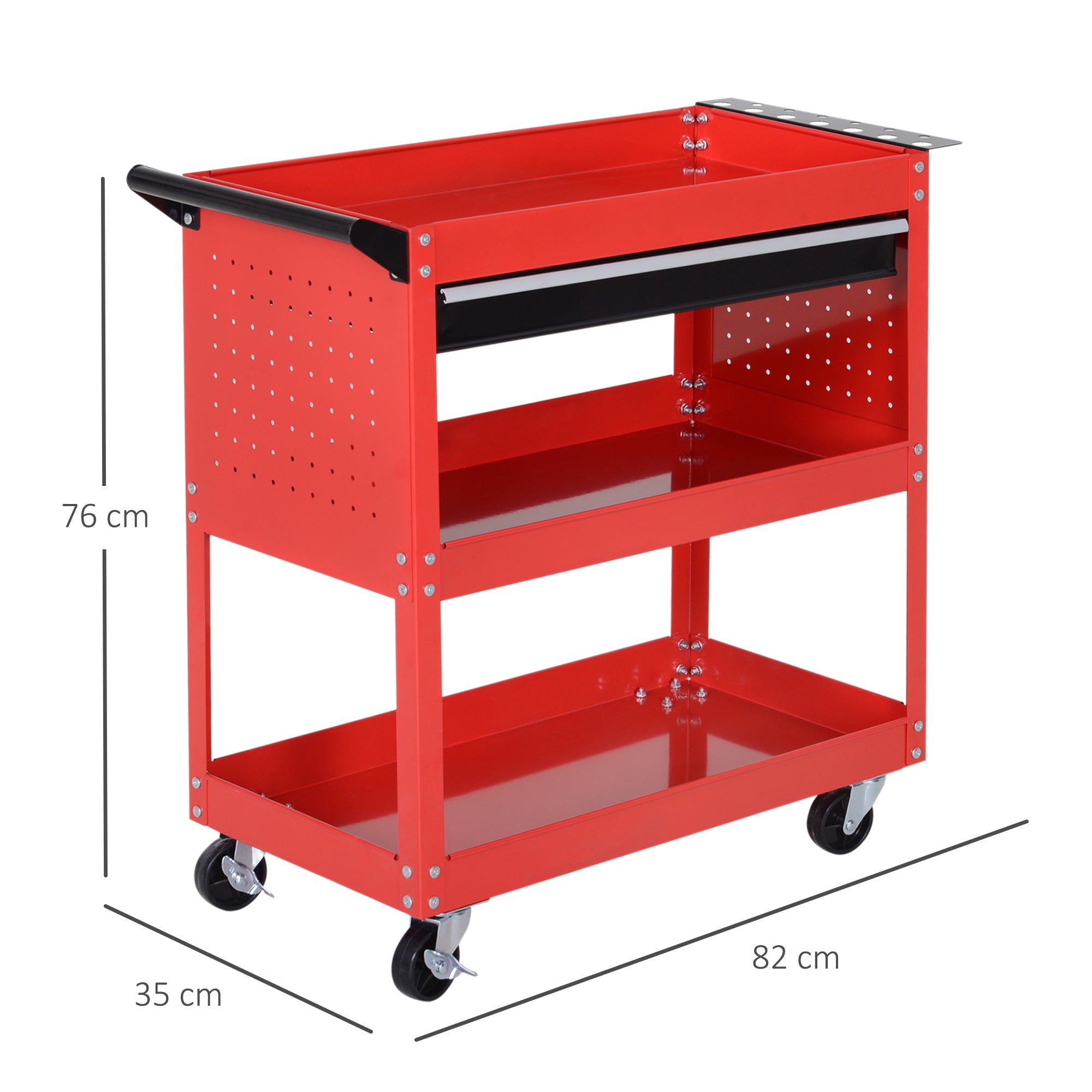 Kozy 3-Tier Tool Trolley Cart Storage Shelf Roller Cabinet DIY Box Garage Workshop with Drawer Red