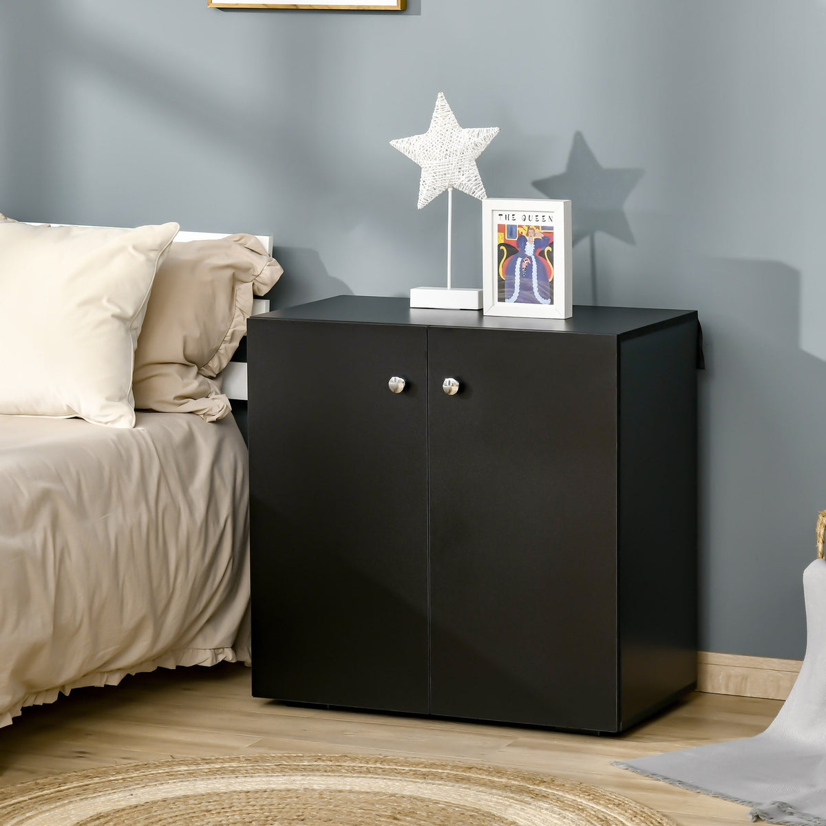 HOMCOM Wooden Storage Cabinet, Two Shelves Sideboard, Freestanding Kitchen Cupboard, Bookcase for Living Space, Black | Aosom UK