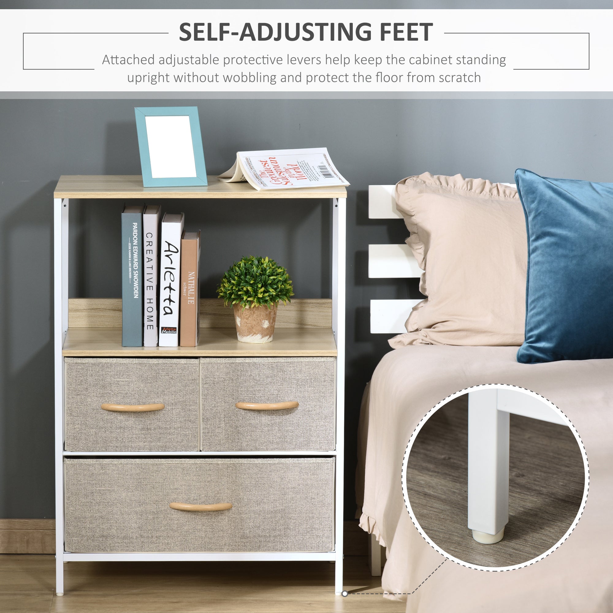 Kozy 3 Drawer Storage Chest Unit Home Cabinet w/ Shelves Home Living Room Bedroom Entryway Living Furniture, Black