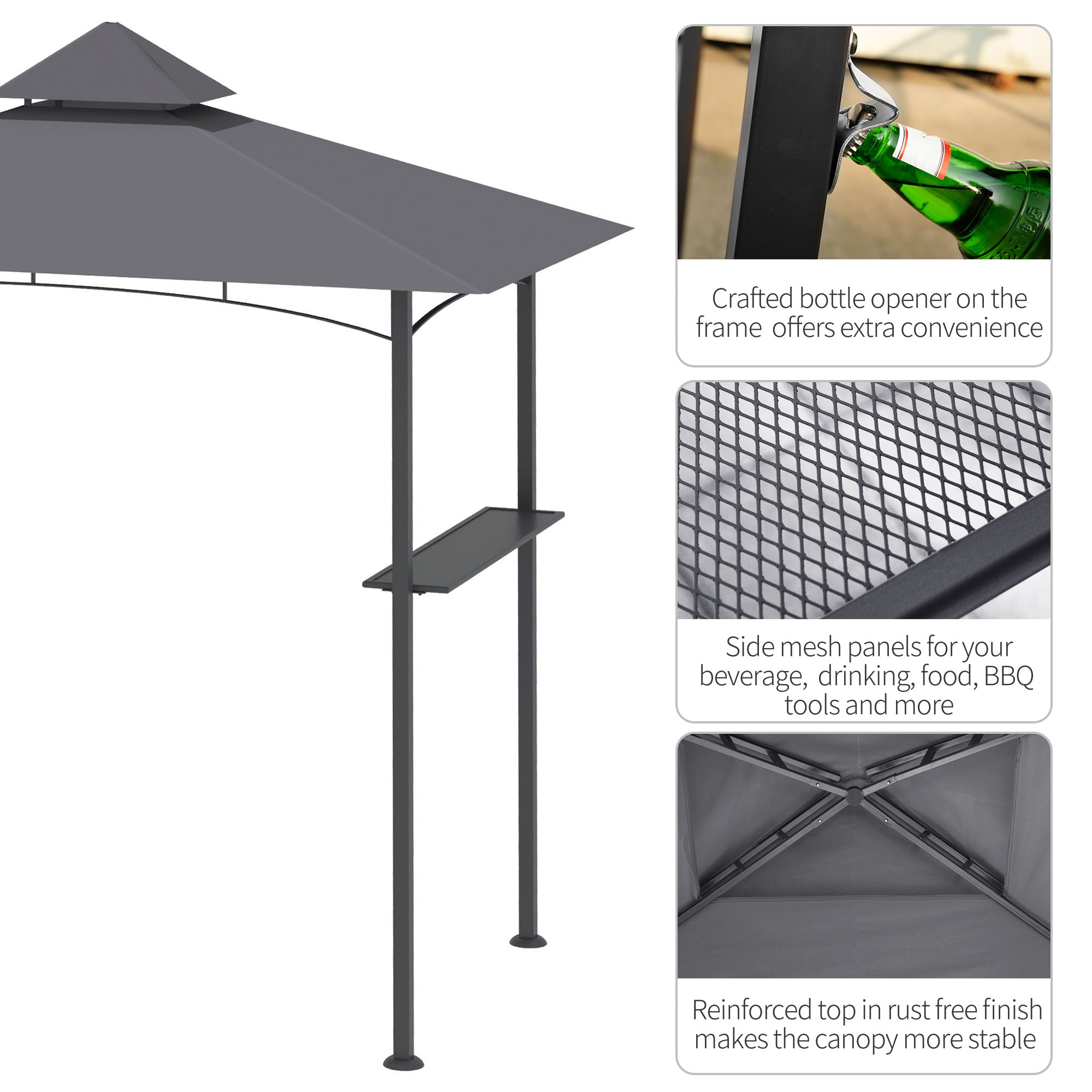 Kozy 2.5M (8ft) New Double-Tier BBQ Gazebo Grill Canopy Barbecue Tent Shelter Patio Deck Cover - Grey