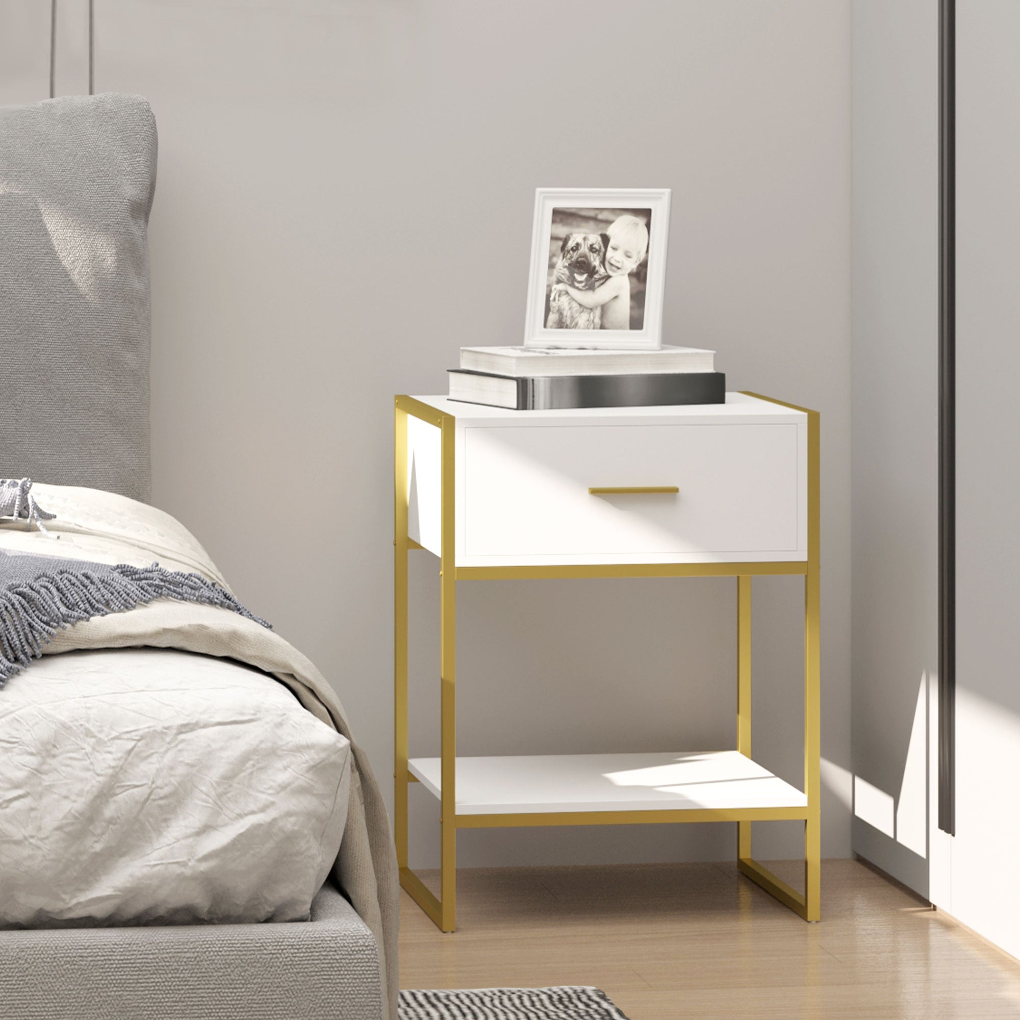 Kozy Modern Bedside Table - White