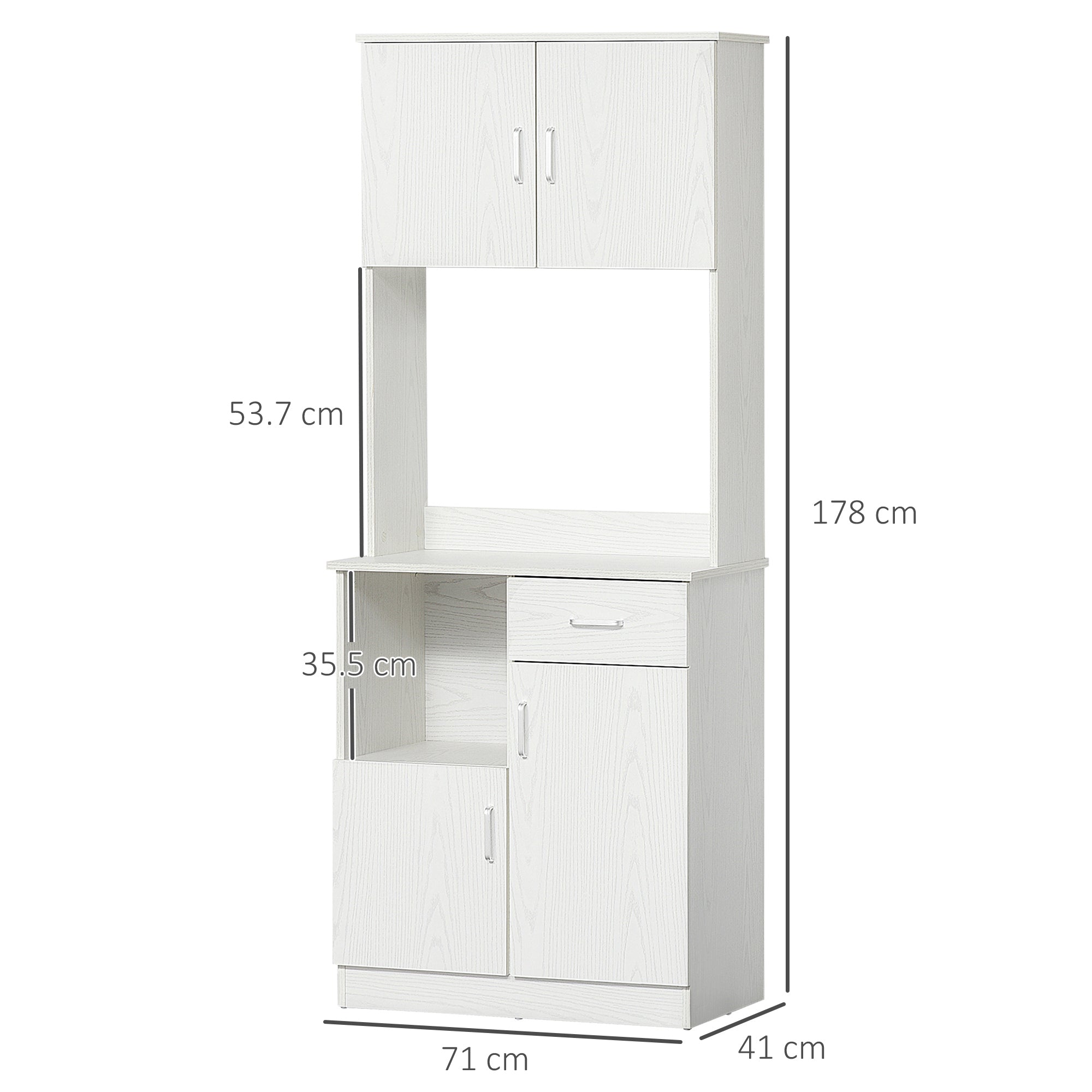 Kozy Freestanding Kitchen Cupboard, Modern Kitchen Storage Cabinet with Doors, Microwave Counter and Adjustable Shelves, White