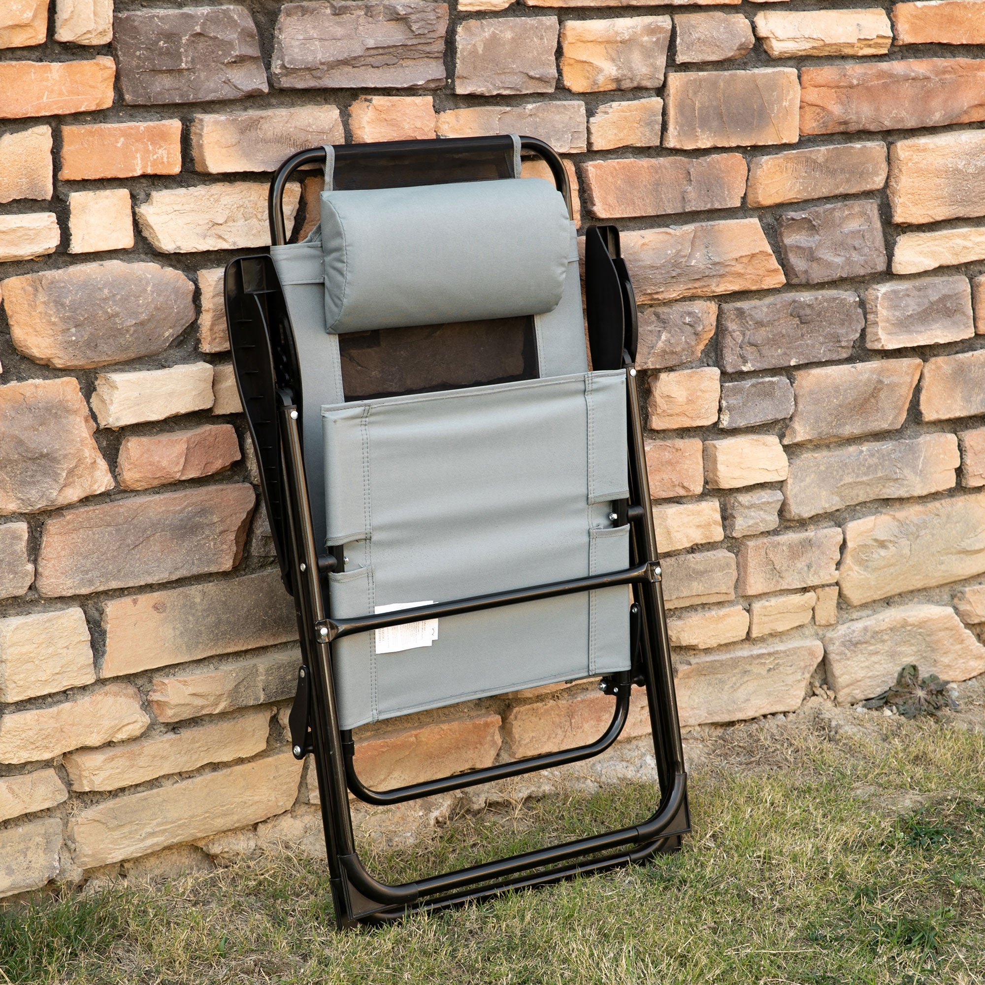 Kozy Set of 2 Portable Folding Recliner Outdoor Patio Adjustable Backrest, Grey