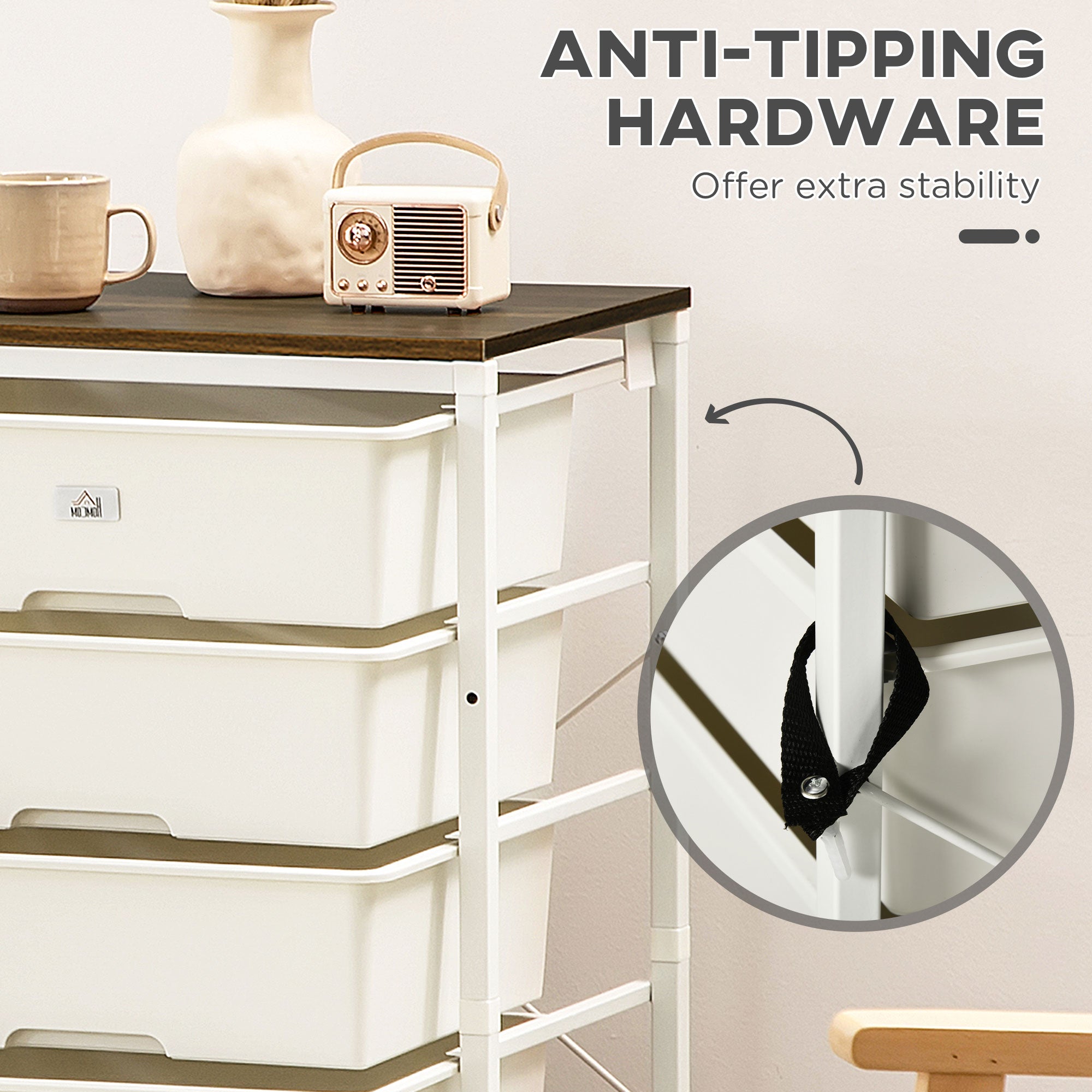 Kozy Bedroom Chest of Drawers, 6-Drawer Dresser, Tall Storage Drawer Unit with Steel Frame for Living Room, White