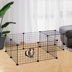 PawHut Modular Metal Wire Pet Playpen, 106Lx73Wx36H cm, Black, Secure and Spacious for Pets