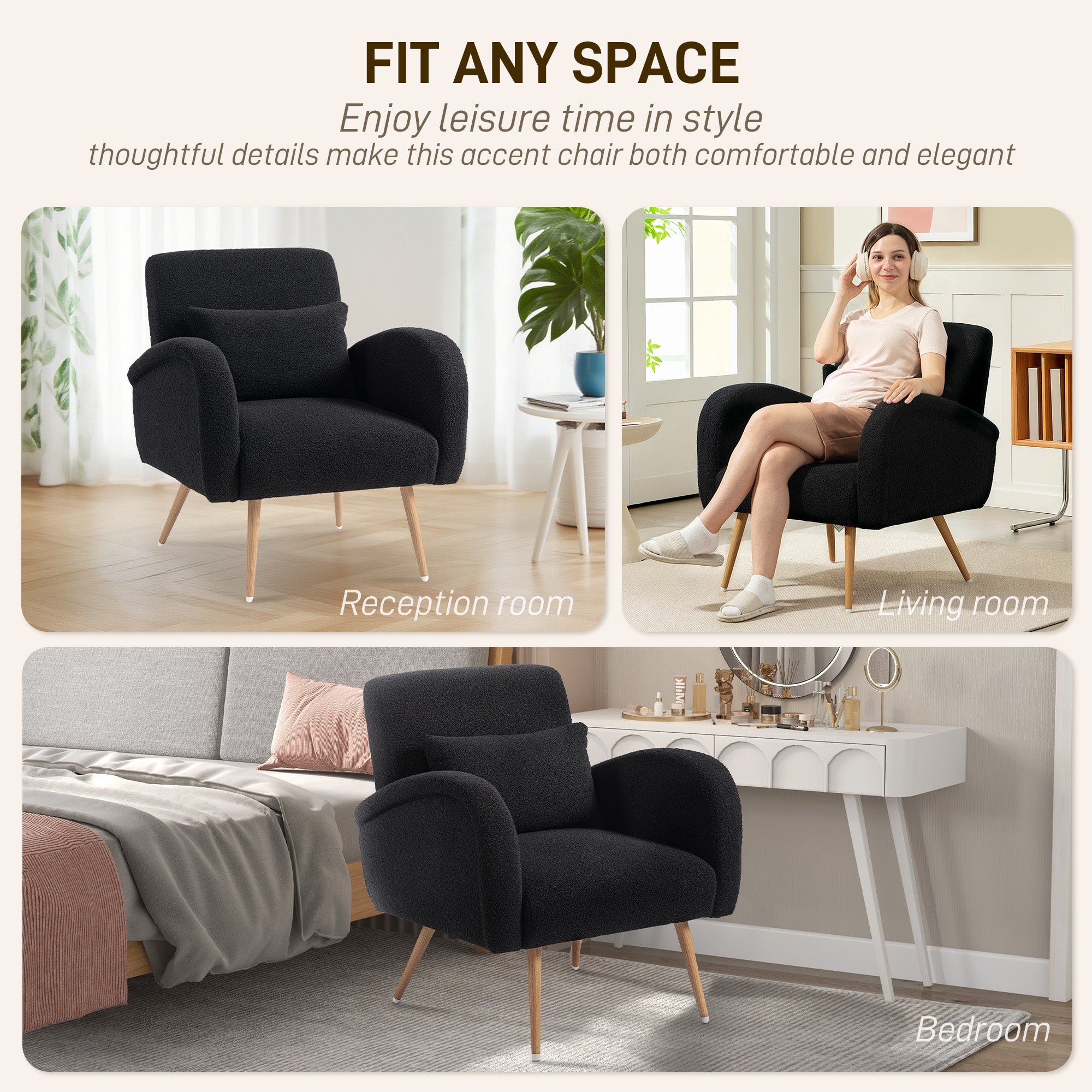 Kozy - Teddy Fleece Accent Chair - Black