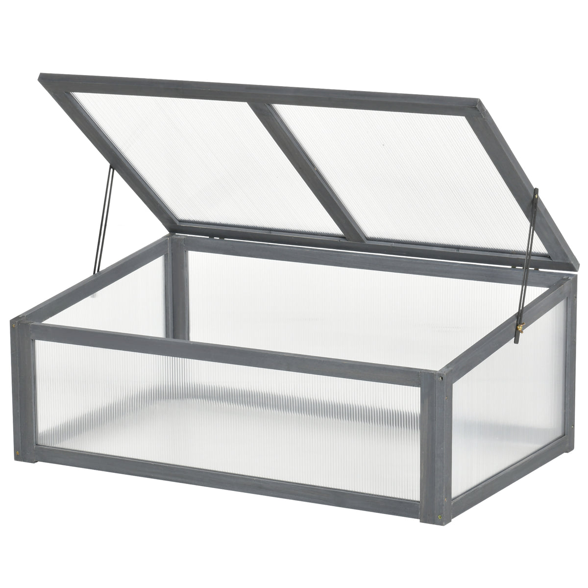 Kozy Wooden Cold Frame, Small Polycarbonate Greenhouse for Plants with Openable & Tilted Top Cover, Grey, 100 x 65 x 40cm