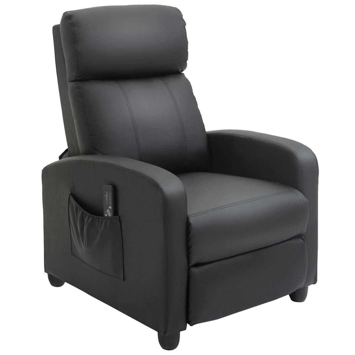 Kozy Massage Recliner Armchair with 150° Recline, Faux Leather, Side Pocket, Black