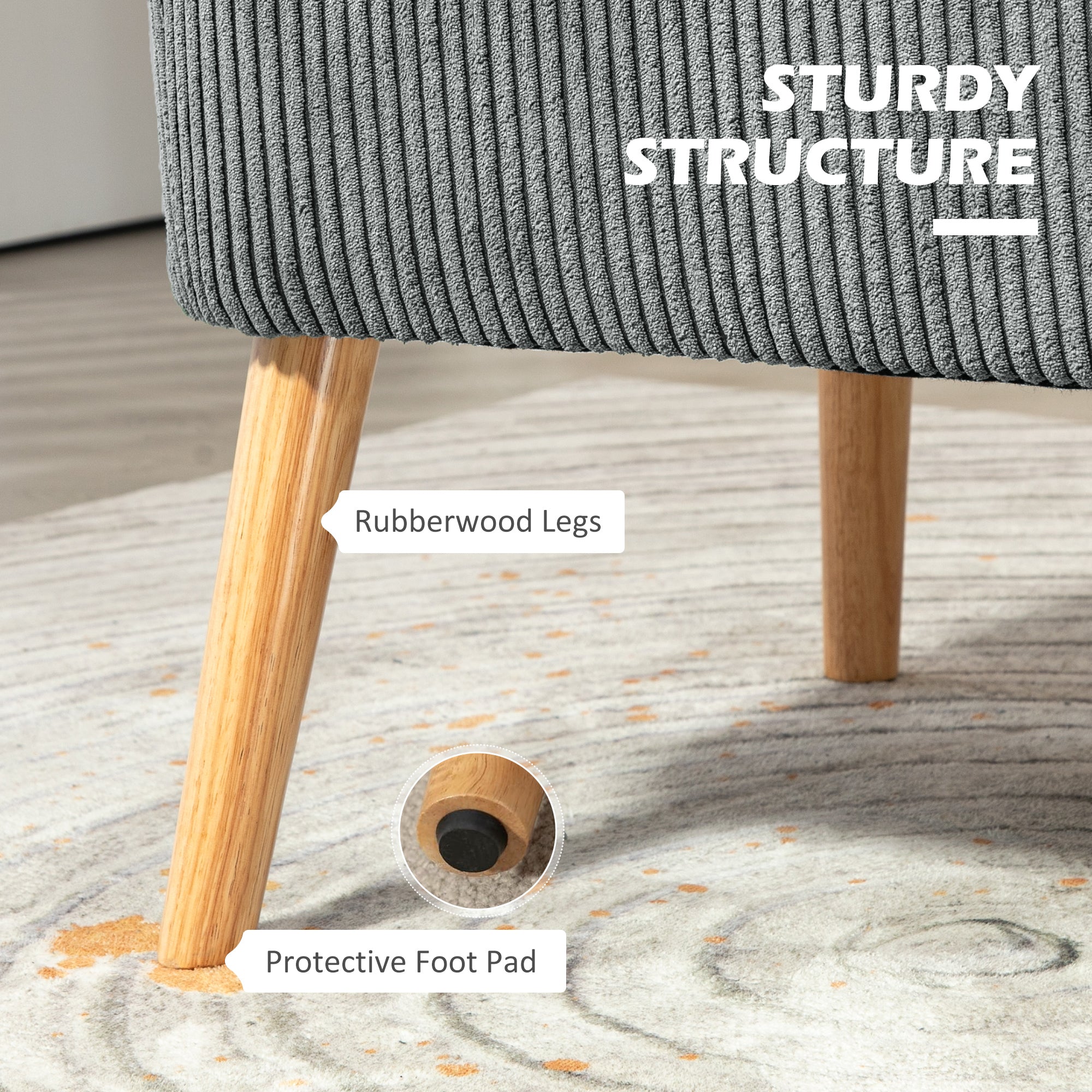 Kozy - Modern Corduroy Double Seat Sofa w/ Wood Frame Foam Padding High Back Soft Comfortable Compact Couch Grey