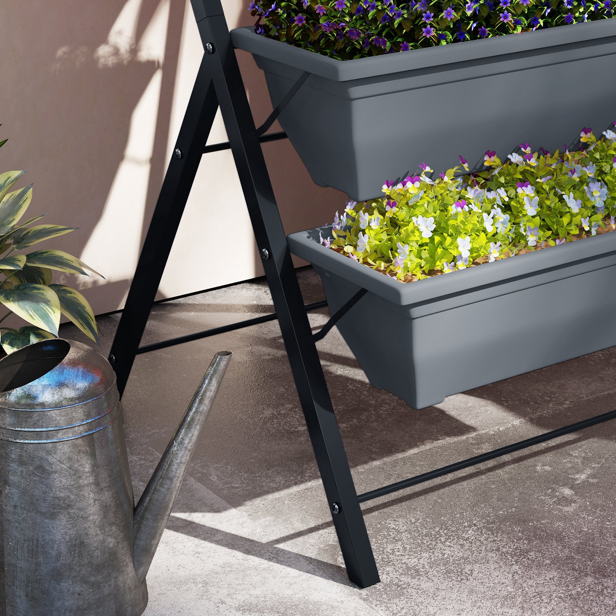 Kozy - 5-Tier Raised Garden Bed, Vertical Ladder Plant Stand with 5 Removable Boxes, Drainage Holes and Plugs, Indoor Outdoor Elevated Flower Herb Growing Box for Garden Patio Balcony, Grey