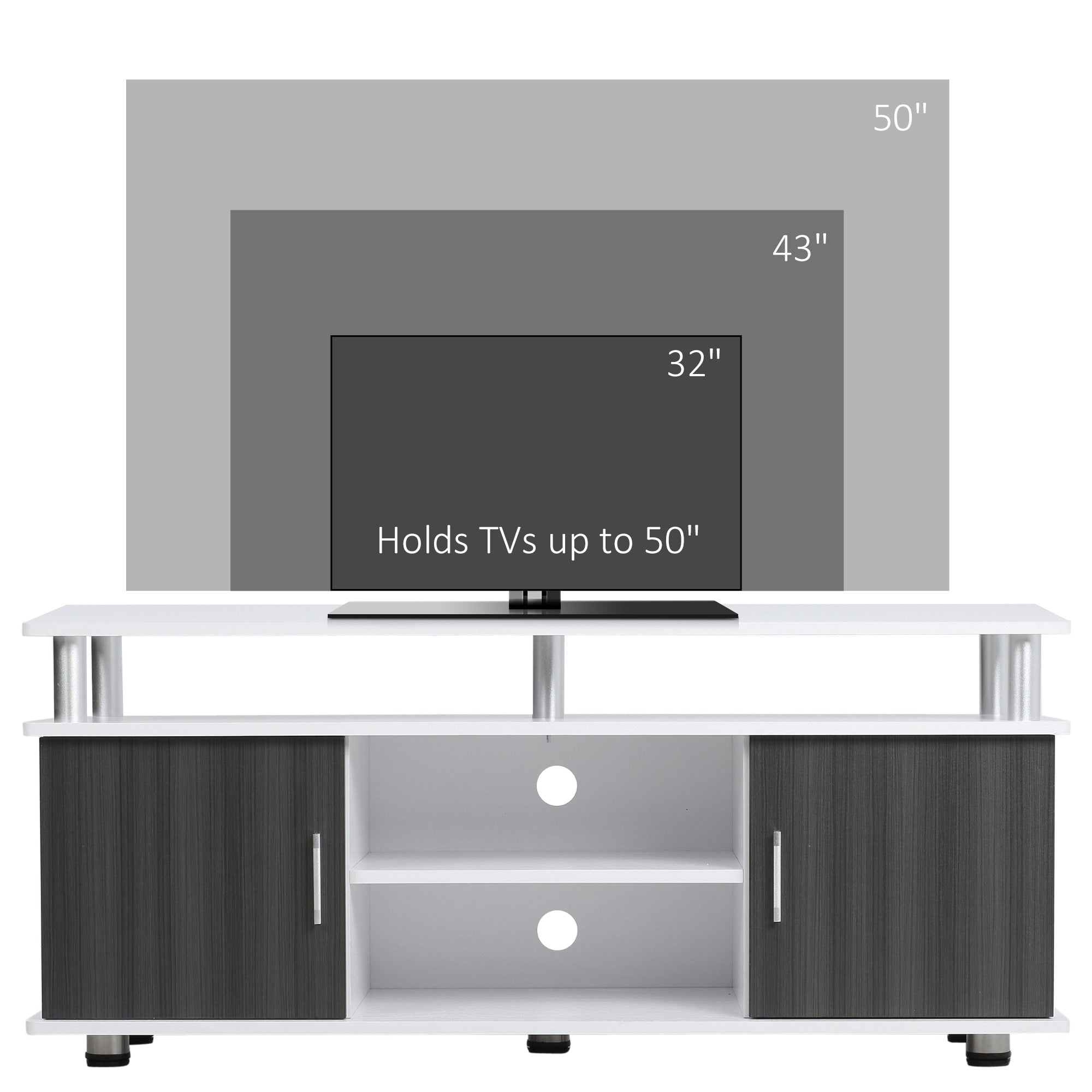 Kozy TV Cabinet Unit for TVs up to 50'' with Storage Shelf and Cupboards, Living Room Entertainment Center Media Console, Grey and White