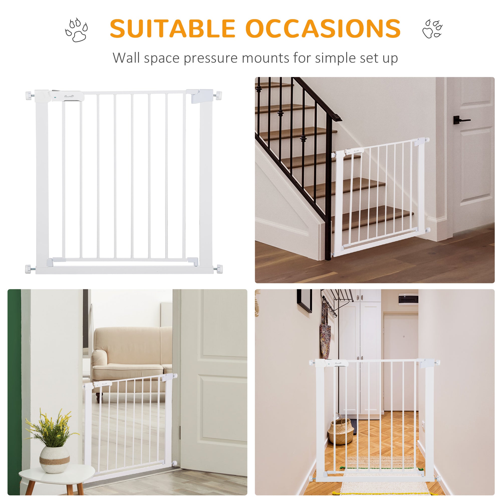 Kozy Adjustable Pet Safety Gate Dog Barrier Home Fence Room Divider Stair Guard Mounting White (76 H x 75-82W cm)