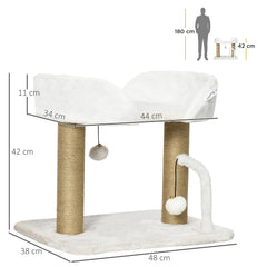 PawHut Kitten Climber: Indoor Cat Tree with Sisal Scratcher, Cosy Bed & Toy Balls, White Tower | Aosom UK