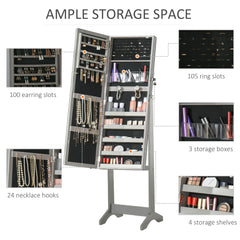 Kozy Jewellery Cabinet with LED Light, Lockable Jewellery Organiser with Full-Length Mirror for Bedroom Dressing Room, Grey