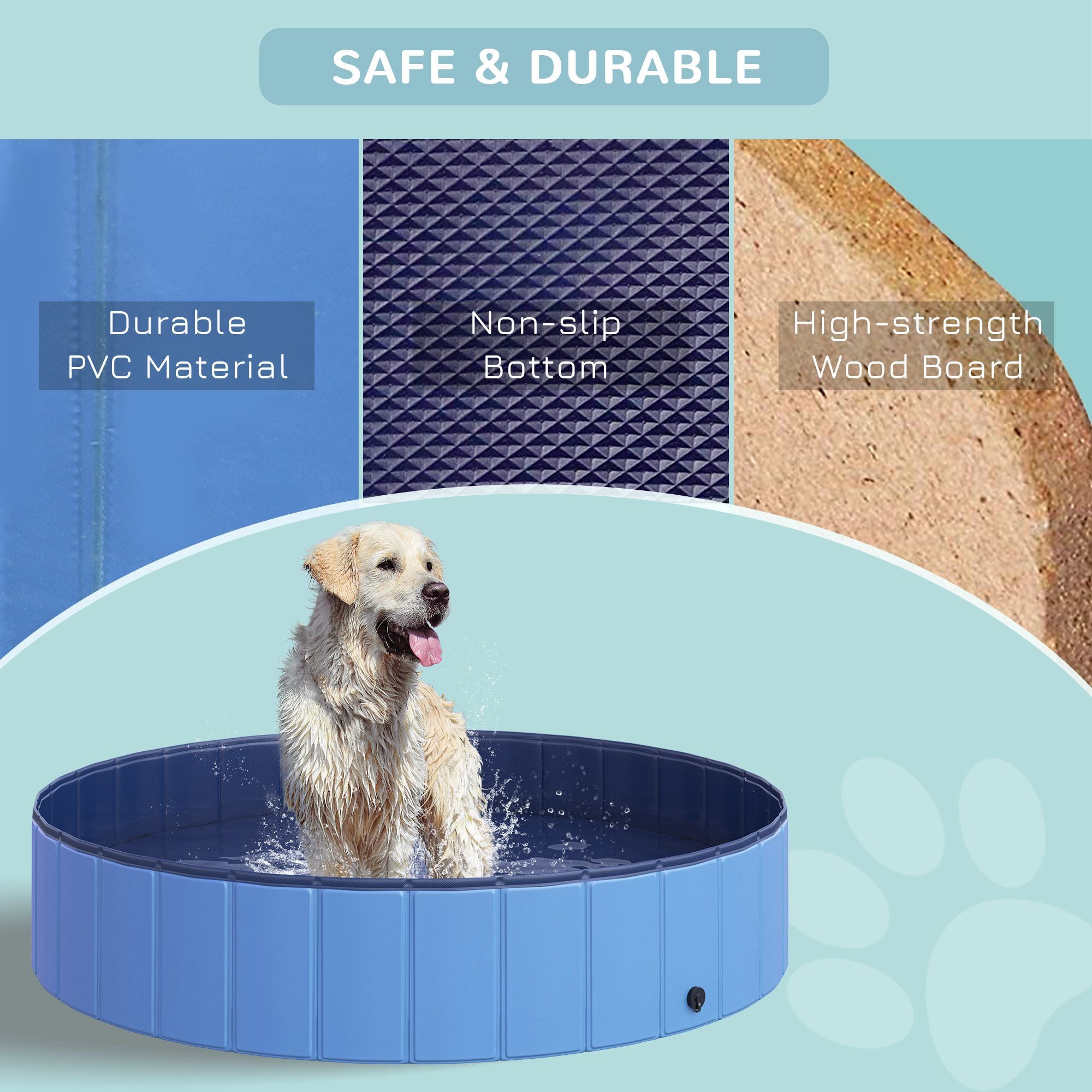 Pawhut Durable Pet Swimming Pool, Foldable Dog Paddling Pool, Easy Setup, Non