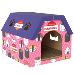 Kozy - Cat Scratching Board, 2-in-1 Cardboard Cat House and Hideaway for Indoor Cats, Pink