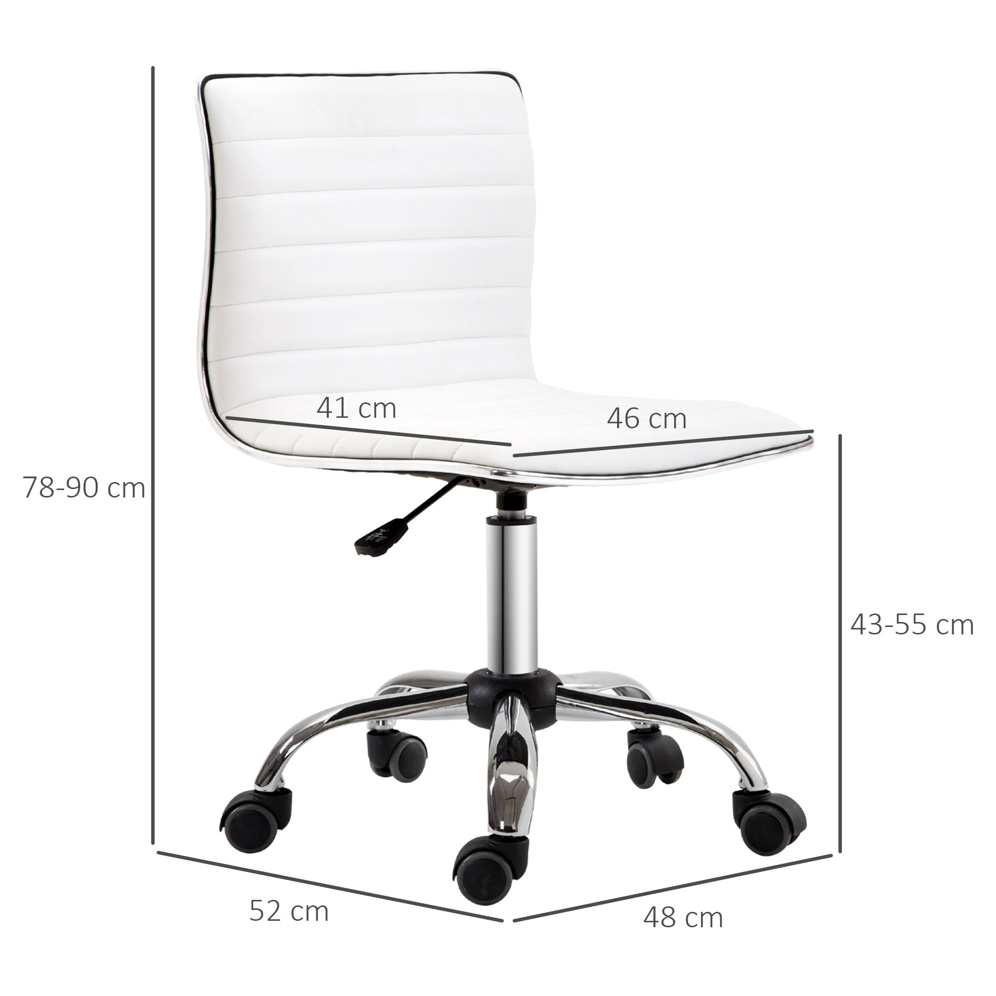 Kozy Adjustable Swivel Office Chair with Armless Mid-Back in PU Leather and Chrome Base - White