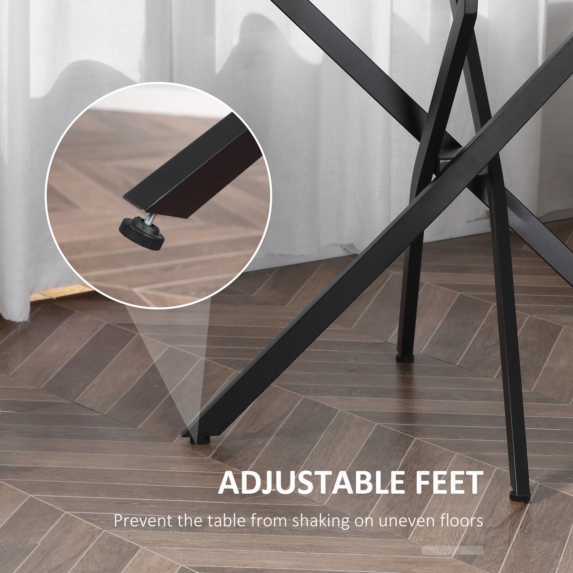 Kozy Dining Table with Clear Tempered Glass Top, Round Table with Metal Legs, Modern Kitchen Table for Dining Room Living Room, Black