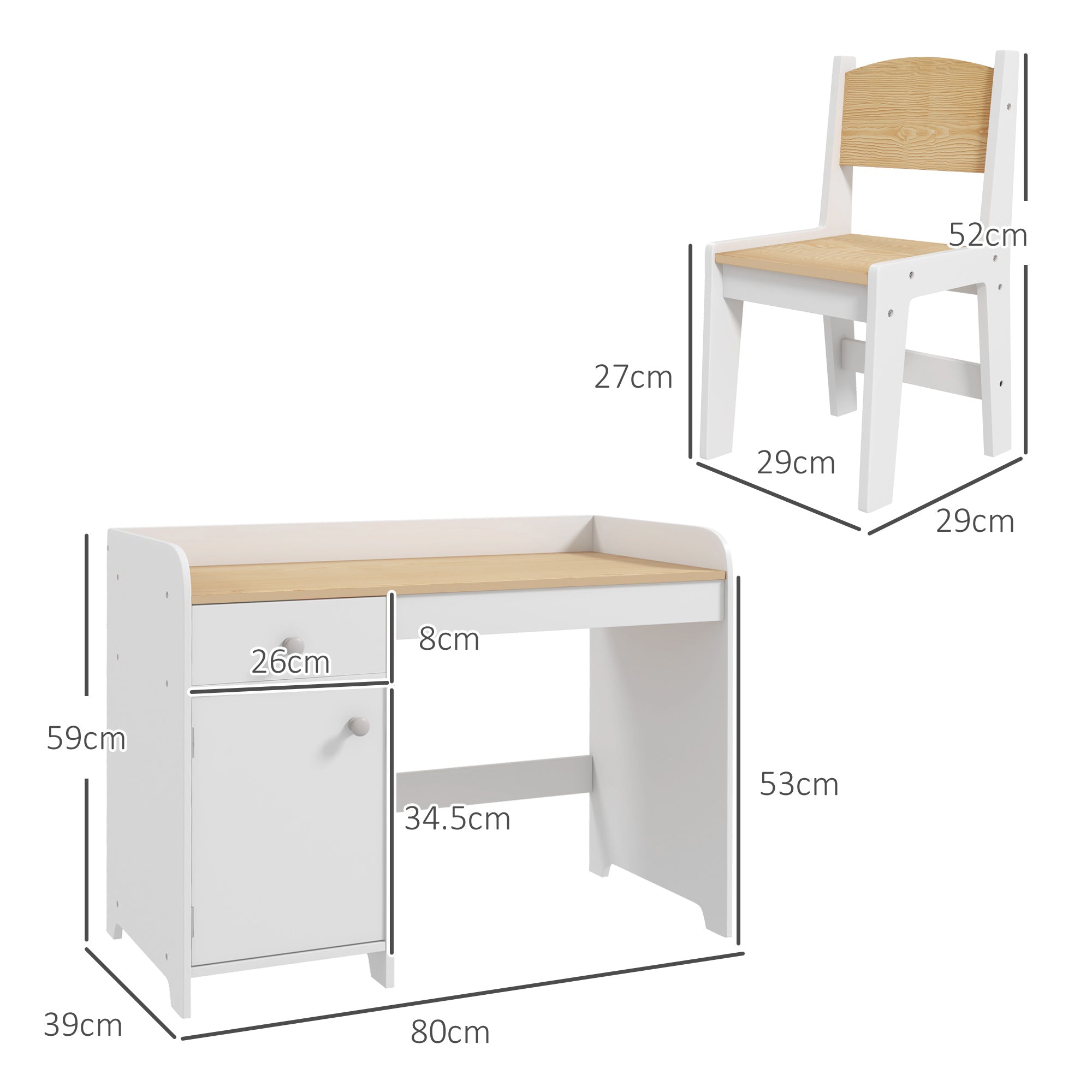 ZONEKIZ Kids Desk and Chair Set for 3-6 Year Old with Storage Drawer, Study Table and Chair for Children, White | Aosom UK