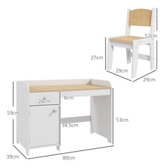ZONEKIZ Kids Desk and Chair Set for 3-6 Year Old with Storage Drawer, Study Table and Chair for Children, White | Aosom UK