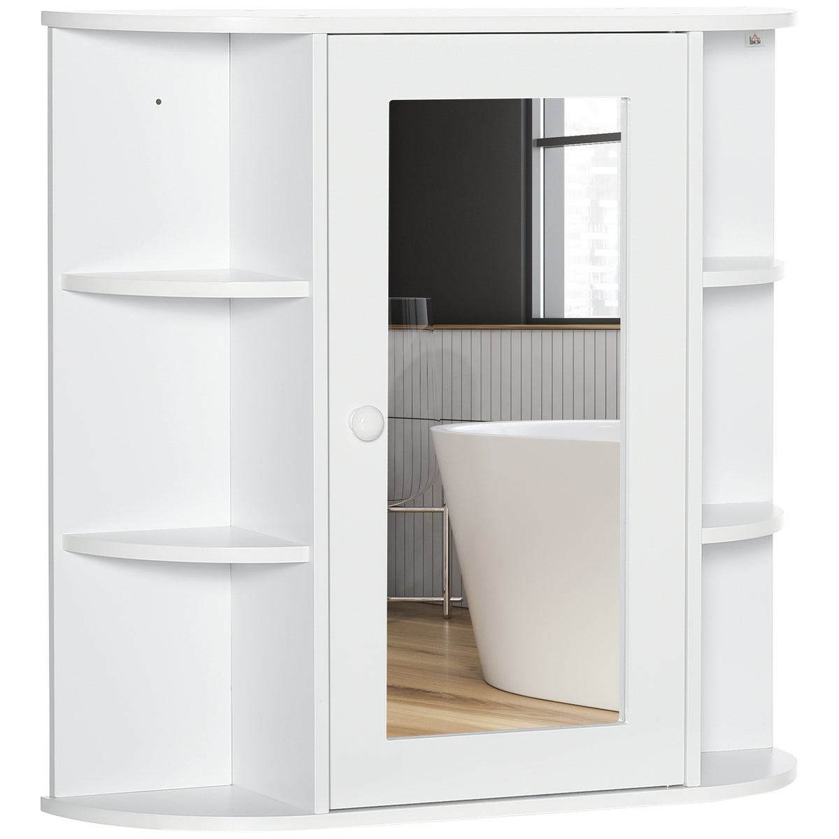 Kozy Wall Mounted Bathroom Cabinet with Mirror Single Door Storage Organizer 2-tier Inner Shelves White