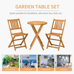 Kozy 3 Piece Folding Bistro Set, Wooden Garden Table and Chairs for Outdoor, Patio, Yard, Porch, Teak