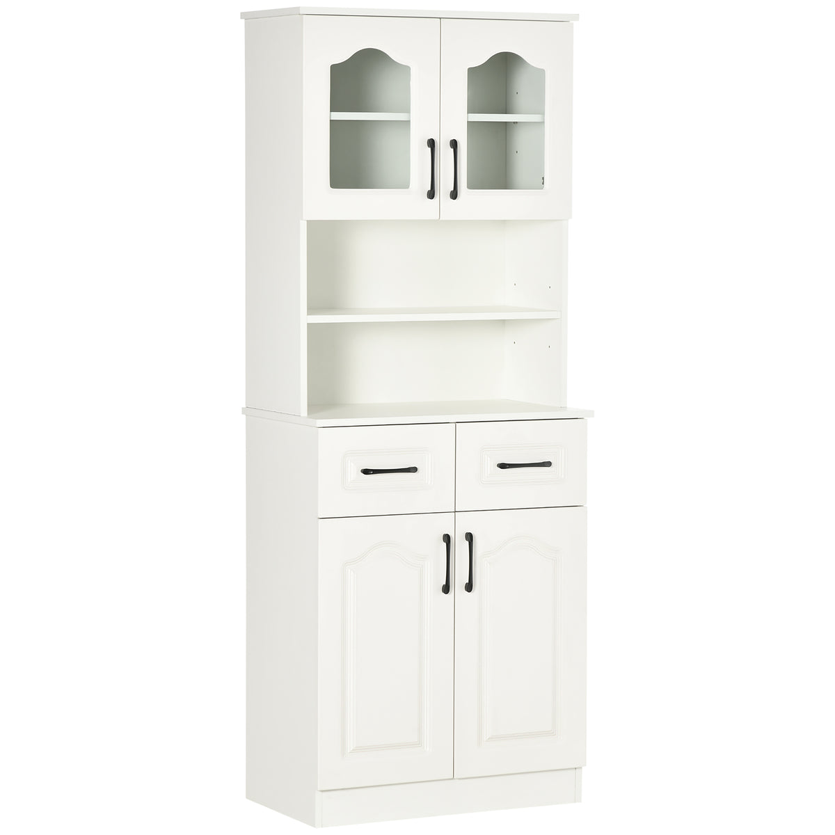Kozy Kitchen Cupboard, Freestanding Storage Cabinet with 2 Adjustable Shelves, 2 Drawers and Open Counter for Living Room, Dining Room, 168cm, White