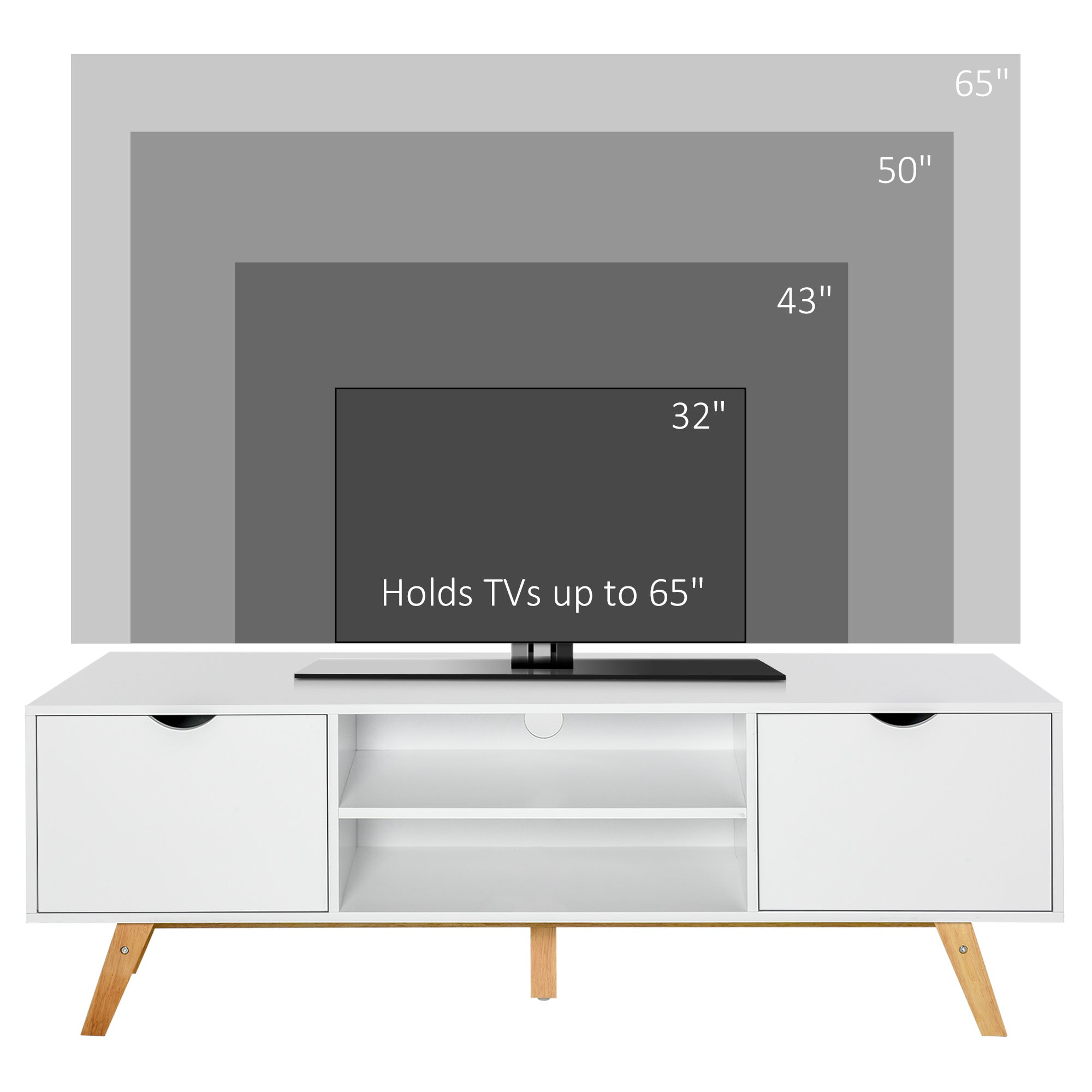 Kozy TV Stand Cabinet for TVs up to 65", Media Unit w/Wood Legs Storage Shelves Entertainment Center Modern Living Room Home Furniture White