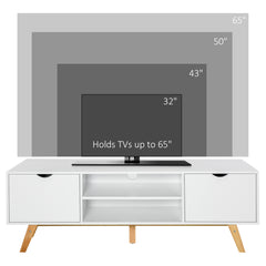 Kozy TV Stand Cabinet for TVs up to 65", Media Unit w/Wood Legs Storage Shelves Entertainment Center Modern Living Room Home Furniture White