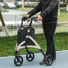 HOMCOM 3 Wheel Rollator, Lightweight Aluminium Tri Walker with Adjustable Handle, Storage Bag and Dual Brakes, Folding Mobility Walking Aid
